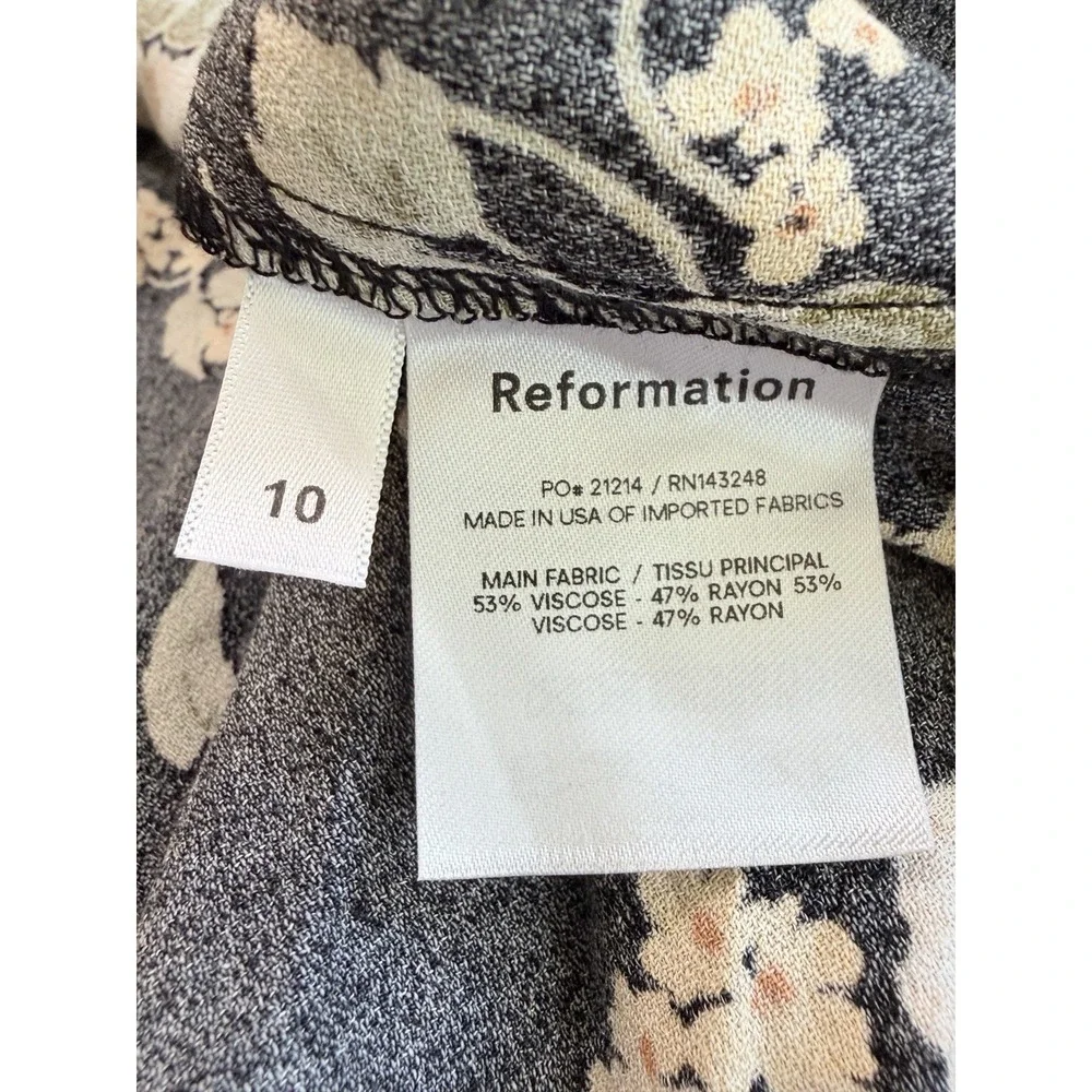 Reformation Florian Short Sleeve Black Floral Wrap Crop Top Size‎ 12